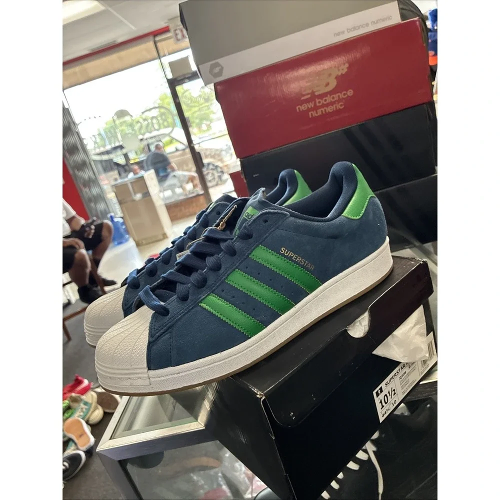 adidas Superstar ADV Mens Blue Green Sneakers Athletic Shoes JQ2098 Sz 10.5 NEW